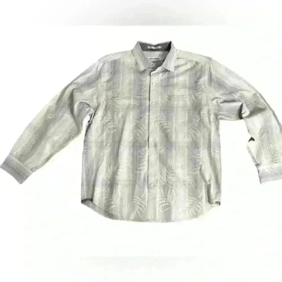 Mens Tommy Bahama Size Large L Gray Floral Pattern Long Sleeved Button‎ Down EUC - Picture 1 of 14